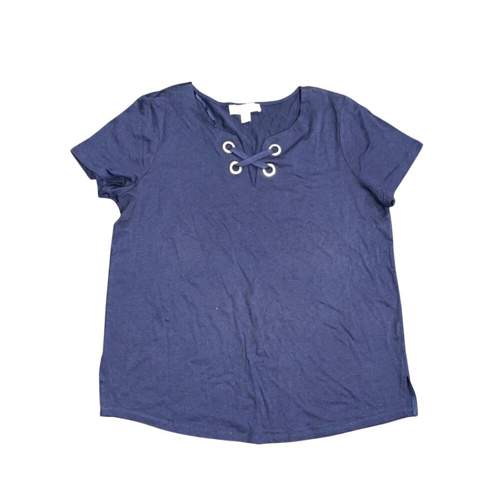 Michael Kors Jersey Knit Short Sleeve Top SZ L Nautical Casual Coastal